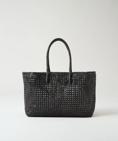 Basket tote bag M (black) / goatskin