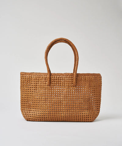 Basket tote bag M - Camel / goatskin Goat mesh