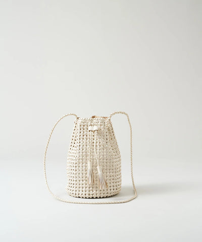 Tassel bottle shoulder bag - Oatmeal / goatskin Goat mesh