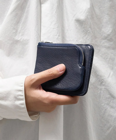 Patch pocket wallet - Indigo blue / cowhide Baby buffalo