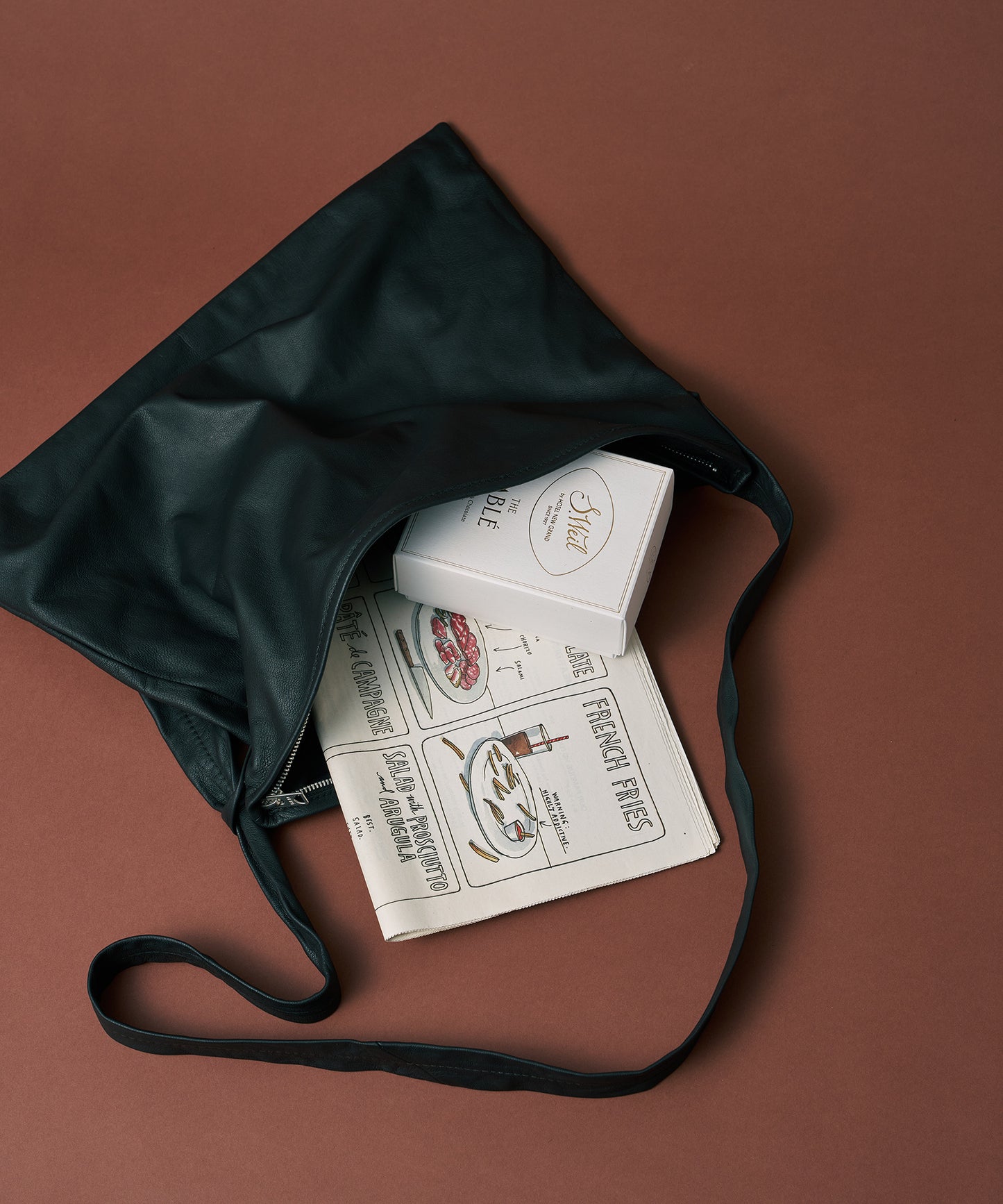 Zip square shoulder bag M - Black / goatskin Bare