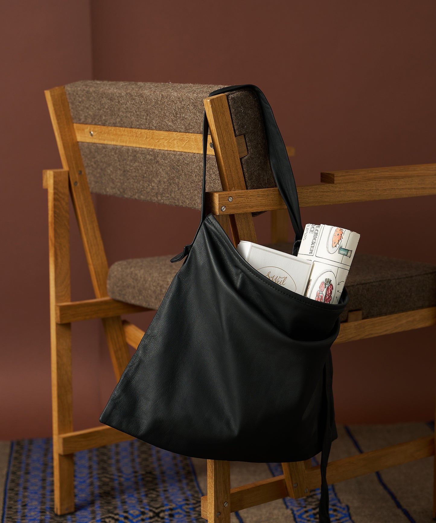 Zip square shoulder bag M - Black / goatskin Bare