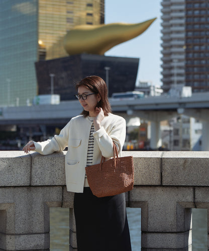 Basket tote bag S - Camel / goatskin Goat mesh