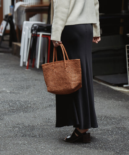 Basket tote bag S - Camel / goatskin Goat mesh
