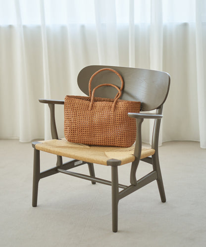 Basket tote bag M - Camel / goatskin Goat mesh