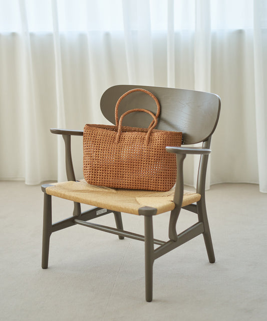 Basket tote bag M - Camel / goatskin Goat mesh