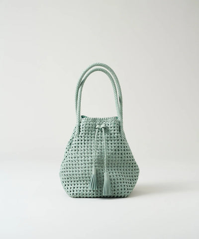 Tassel tote bag - Sage green / goatskin Goat mesh