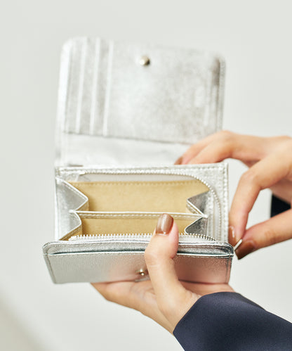 Postman wallet S -silver / goatskin Glitter