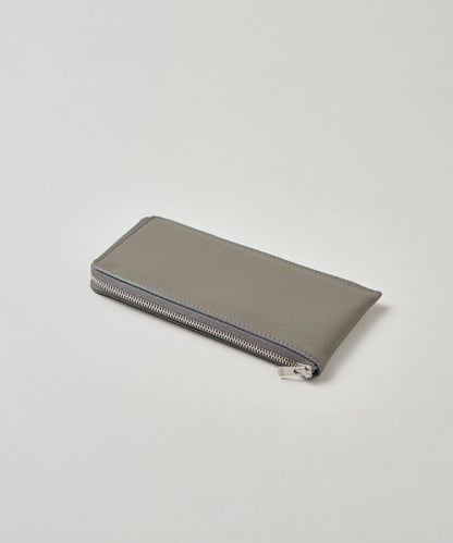 Flat long wallet - matte gray / cowhide Bubble calf