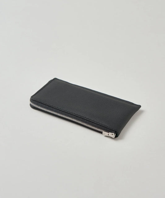 Flat long wallet - matte black / cowhide Bubble calf