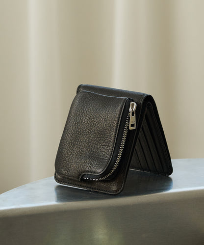 Patch pocket wallet - Black / cowhide Baby buffalo