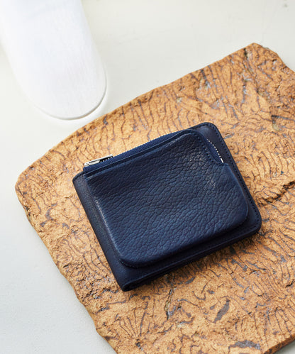 Patch pocket wallet - Indigo blue / cowhide Baby buffalo