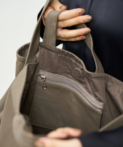 2way Square shoulder - Greige  / goatskin Bare