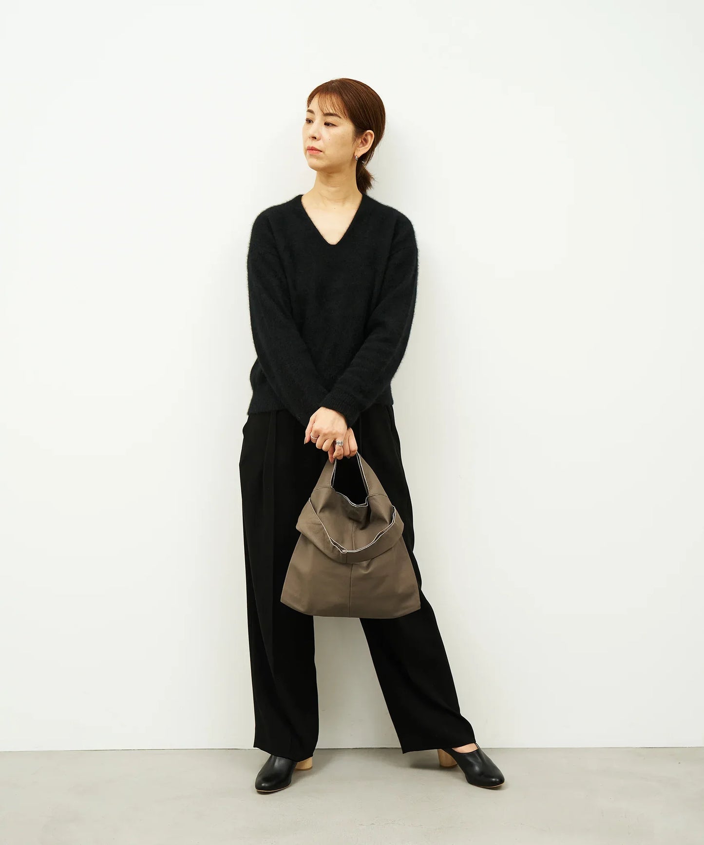 2way Reji-bukuro S (greige) / goatskin "BARE" - REN WEB SHOP