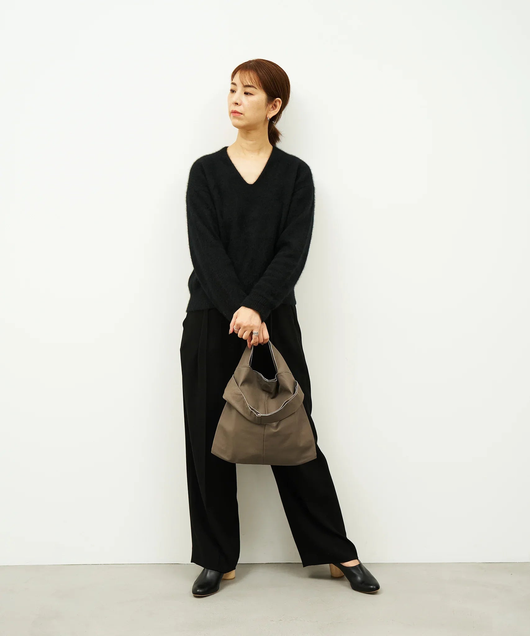 2way Reji-bukuro S (greige) / goatskin "BARE" - REN WEB SHOP