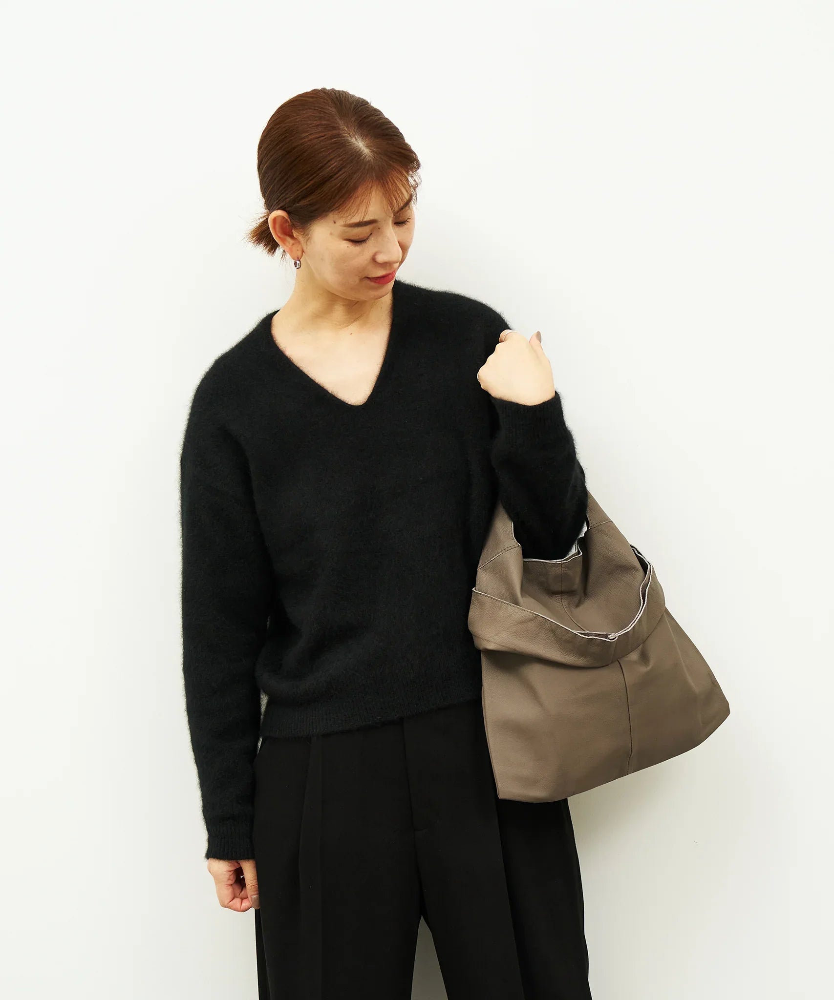 2way Reji-bukuro S (greige) / goatskin "BARE" - REN WEB SHOP