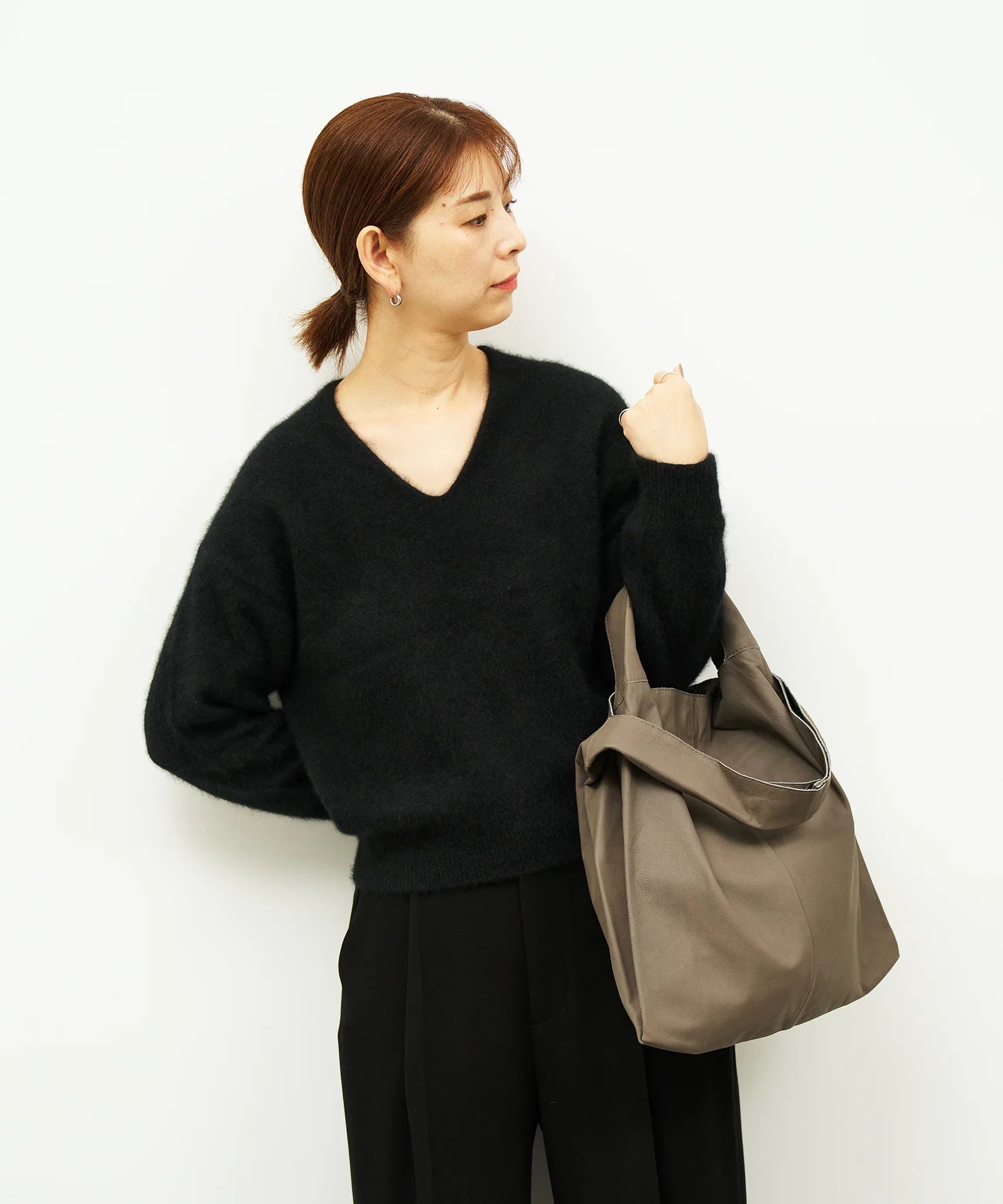 2way Reji-bukuro M (greige) / goatskin "BARE" - REN WEB SHOP