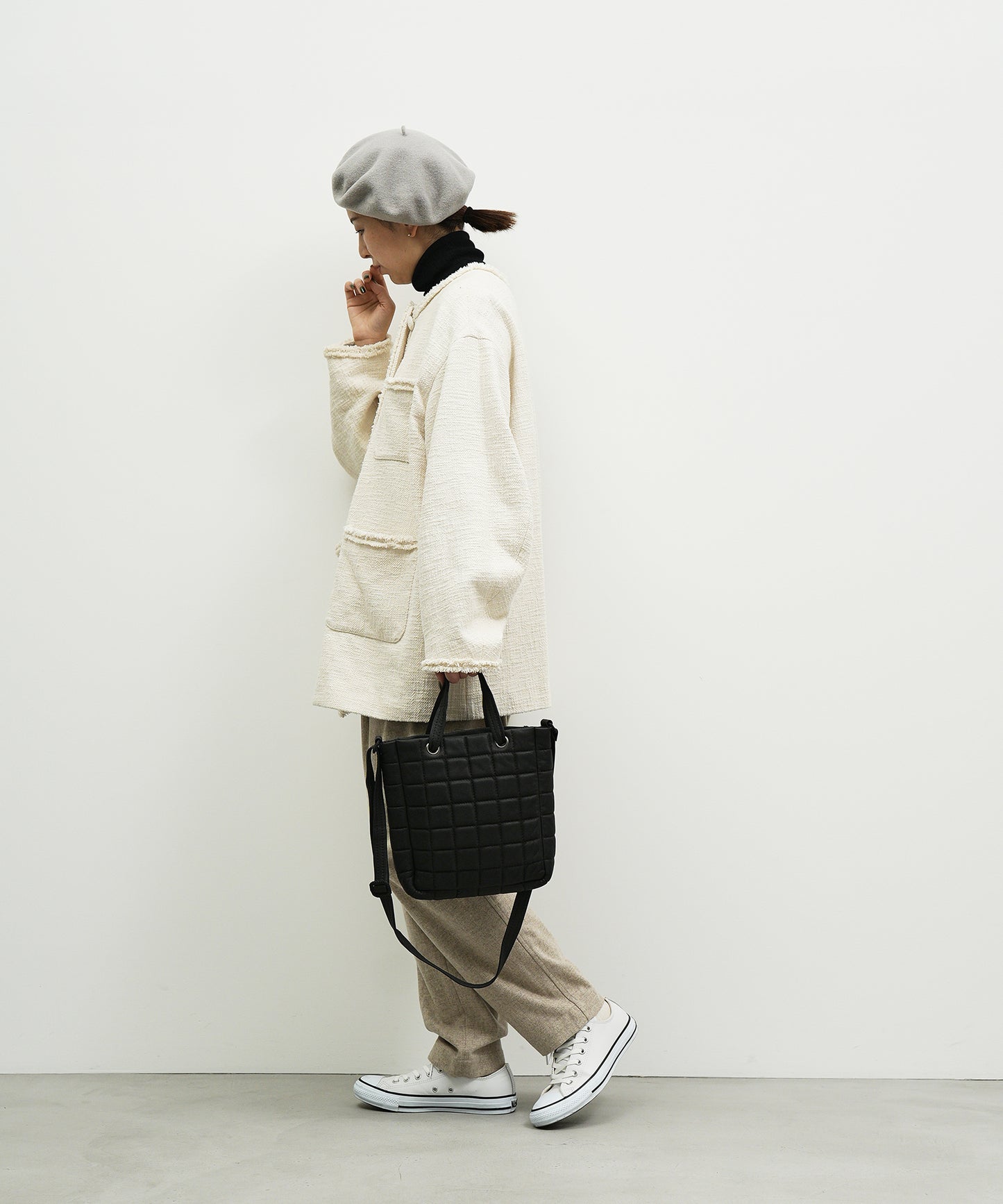 #11 / Grid 2way tote (black) / goatskin "BARE"