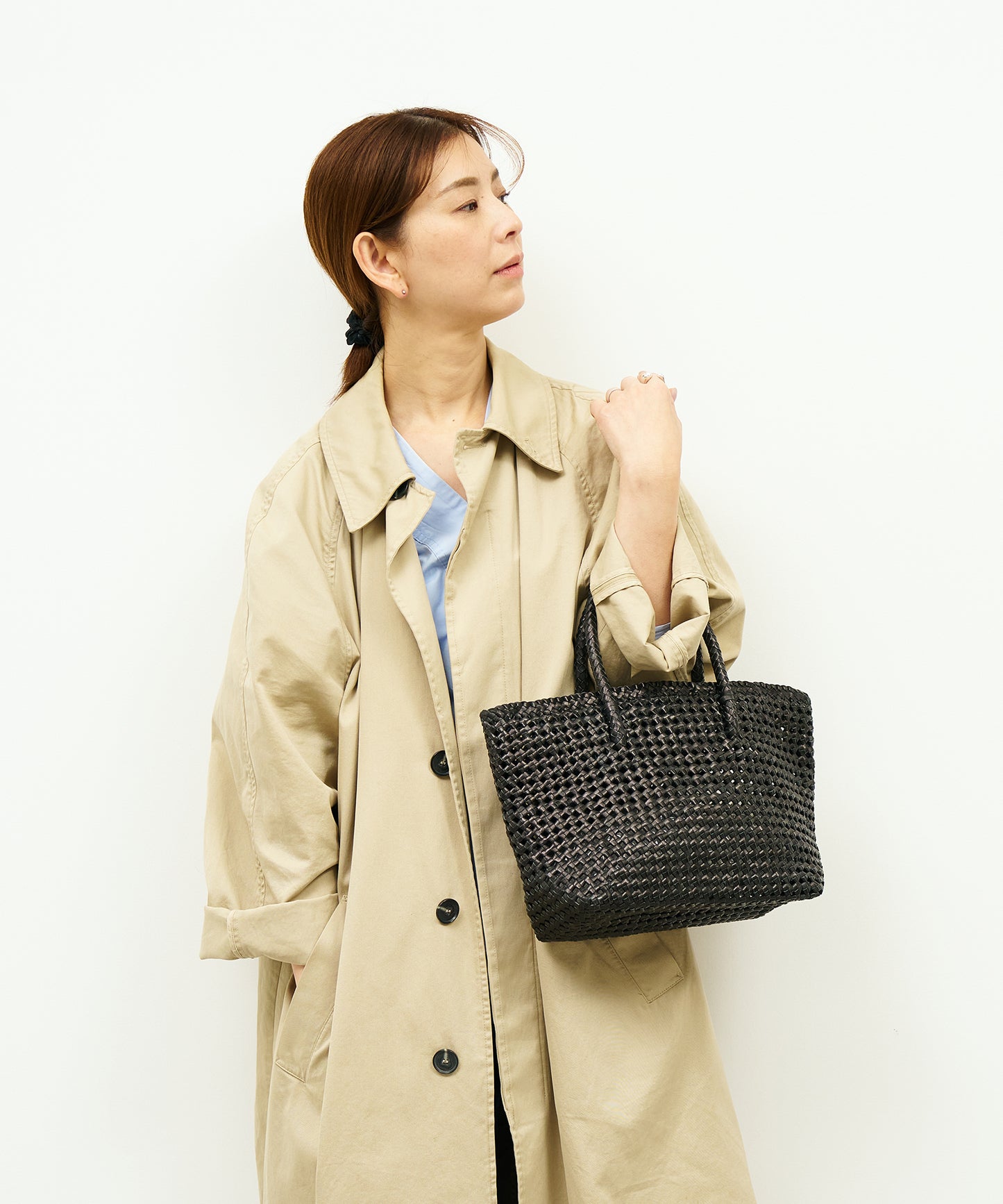 #16/ Basket tote bag S (black) / goatskin "GOAT MESH "