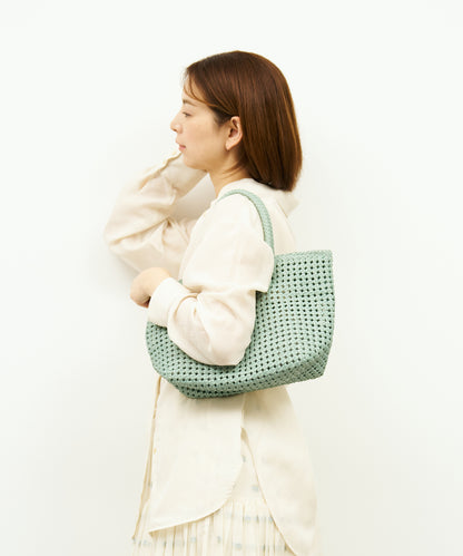 #16/ Basket tote bag S (sage green) / goatskin "GOAT MESH "