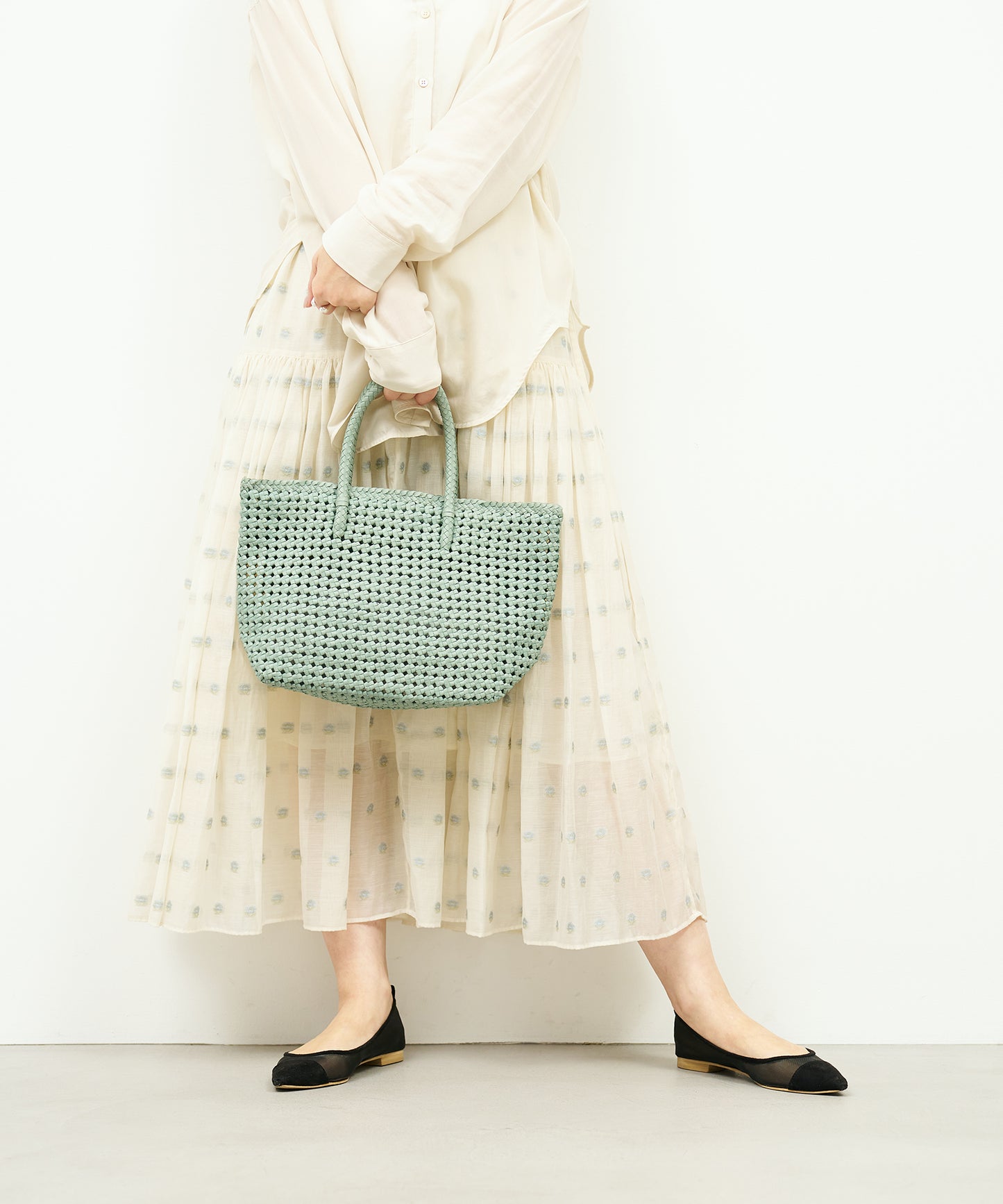 #16/ Basket tote bag S (sage green) / goatskin "GOAT MESH "