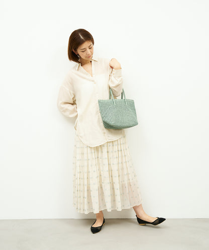 #16/ Basket tote bag S (sage green) / goatskin "GOAT MESH "