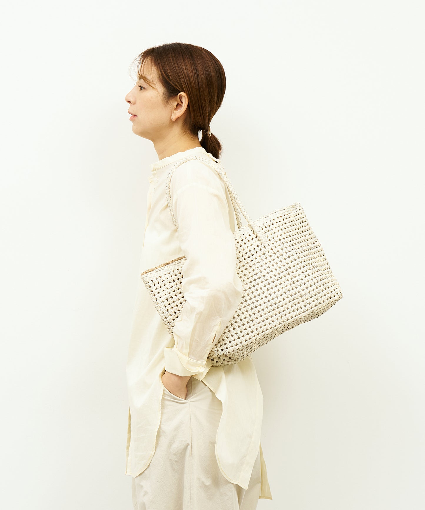 #16/ Basket tote bag M (oatmeal) / goatskin "GOAT MESH "