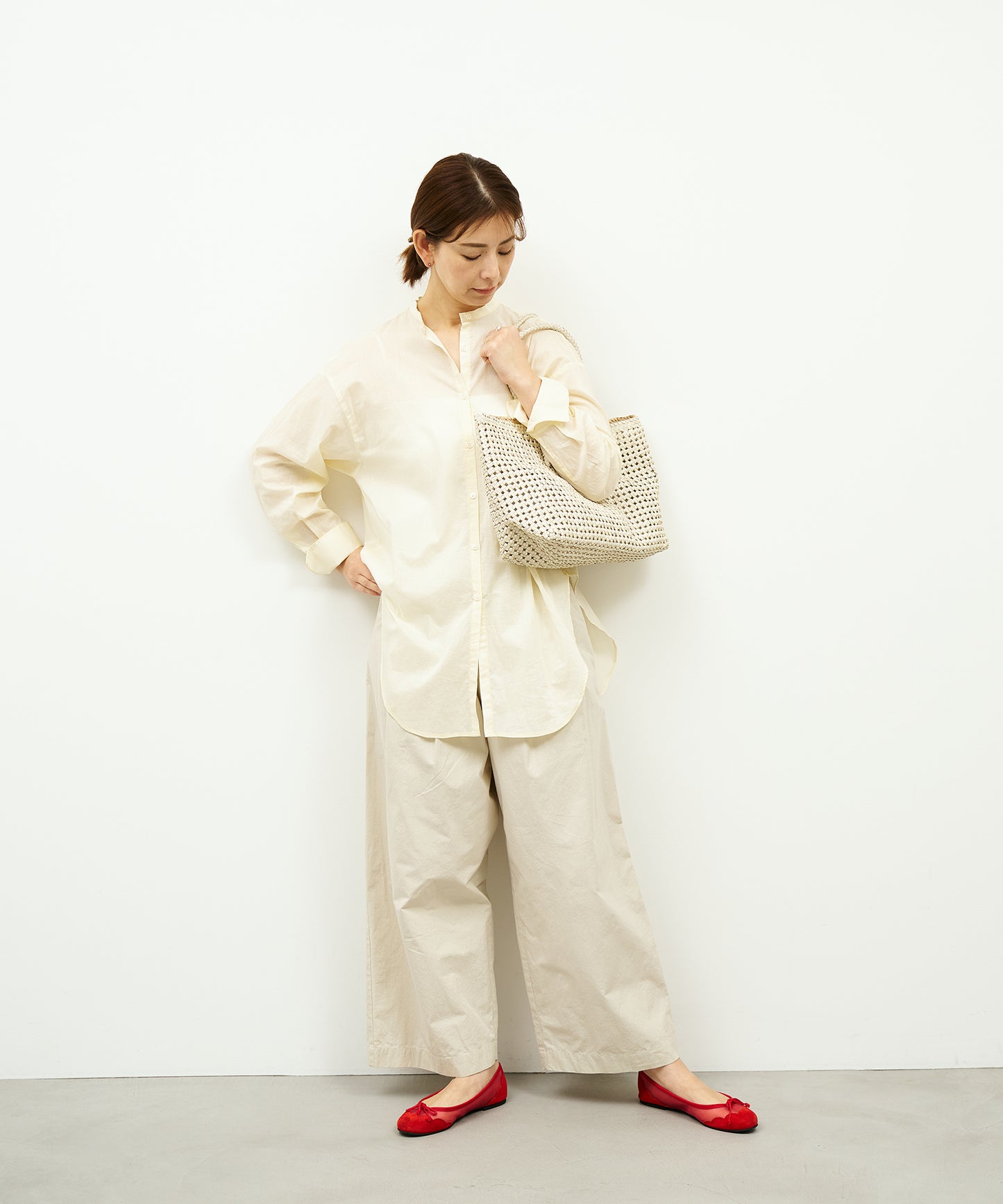 #16/ Basket tote bag M (oatmeal) / goatskin "GOAT MESH "