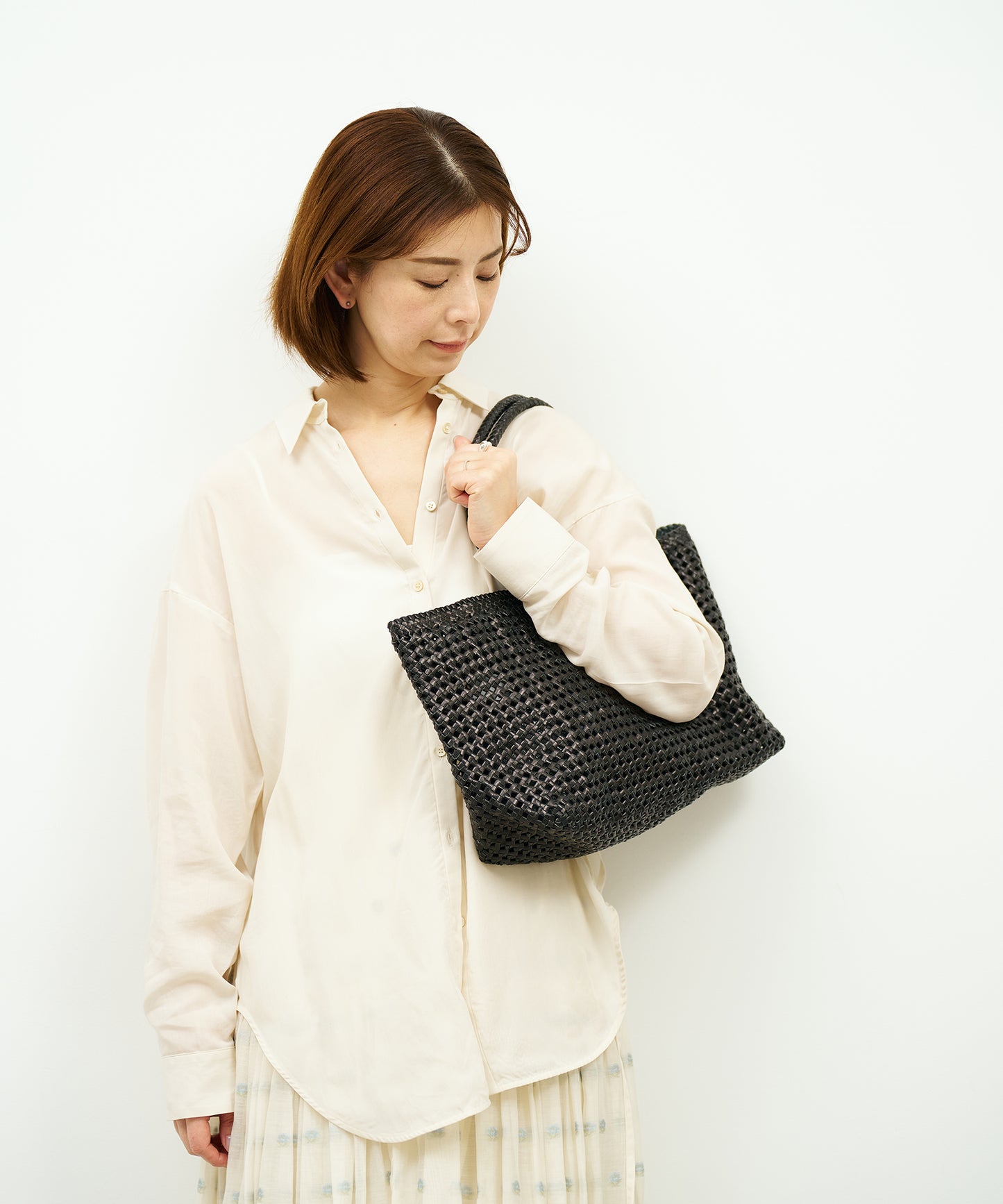 #16/ Basket tote bag M (black) / goatskin "GOAT MESH "
