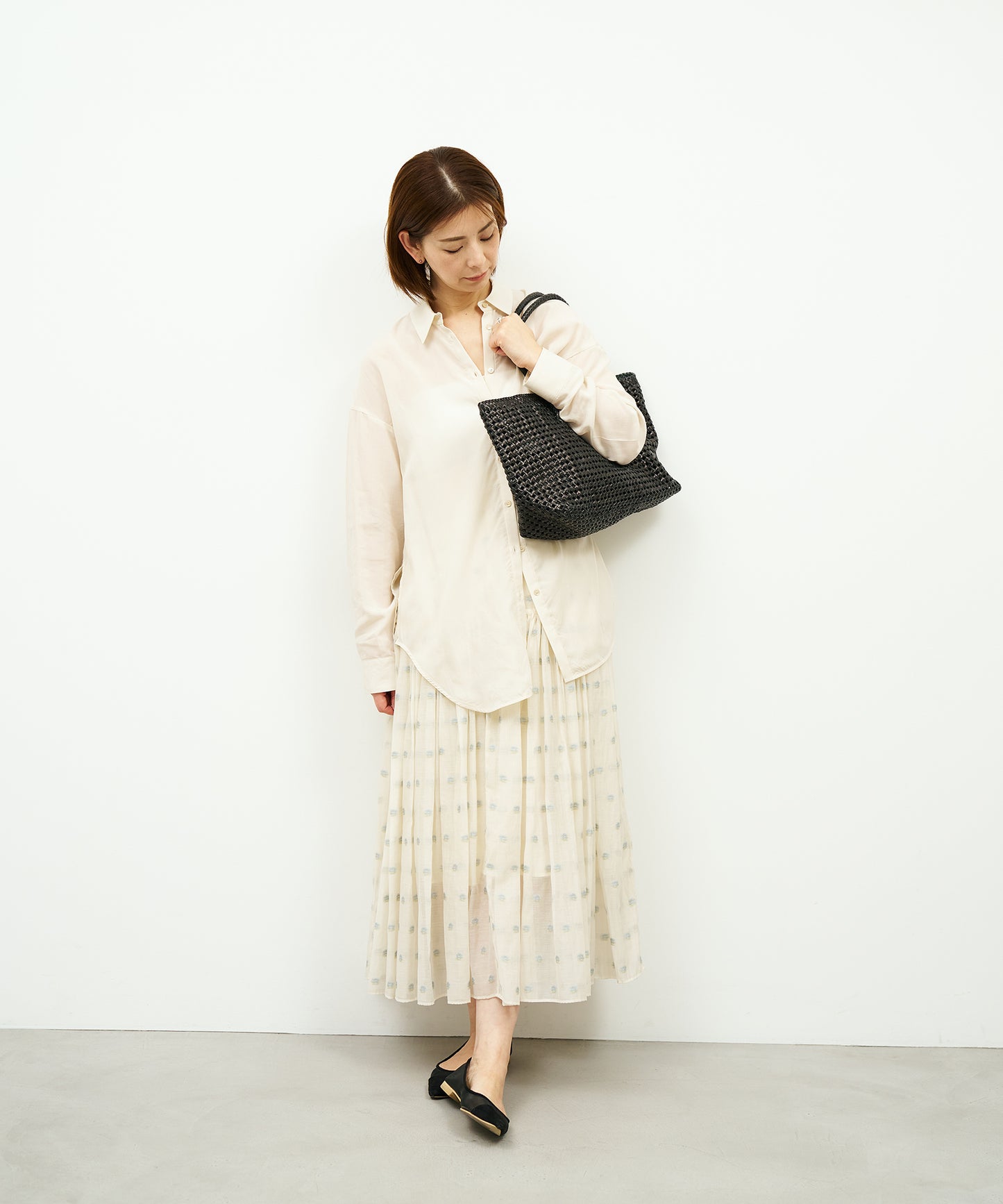 #16/ Basket tote bag M (black) / goatskin "GOAT MESH "