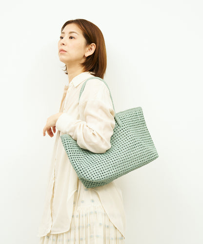 #16/ Basket tote bag M (sage green) / goatskin "GOAT MESH "