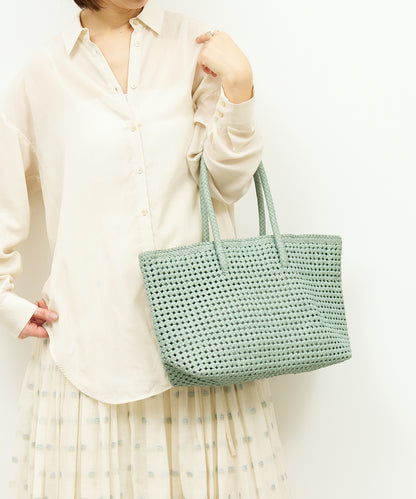 #16/ Basket tote bag M (sage green) / goatskin "GOAT MESH "