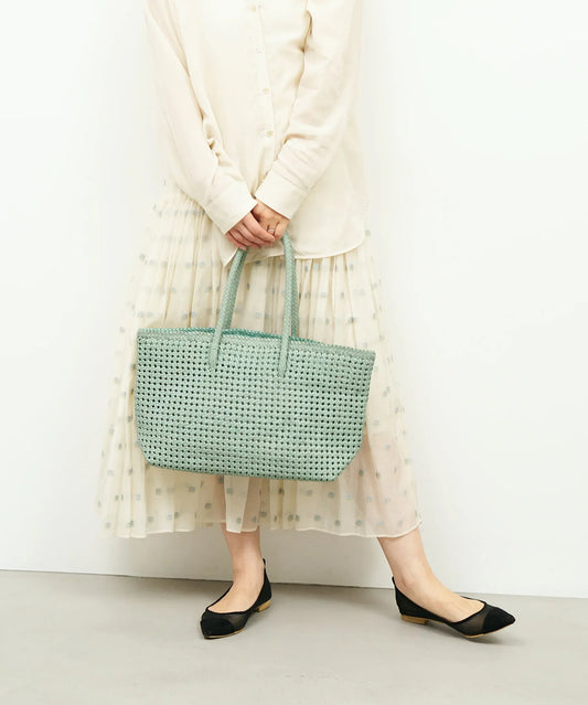 Basket tote bag M (sage green) / goatskin "GOAT MESH " - REN WEB SHOP