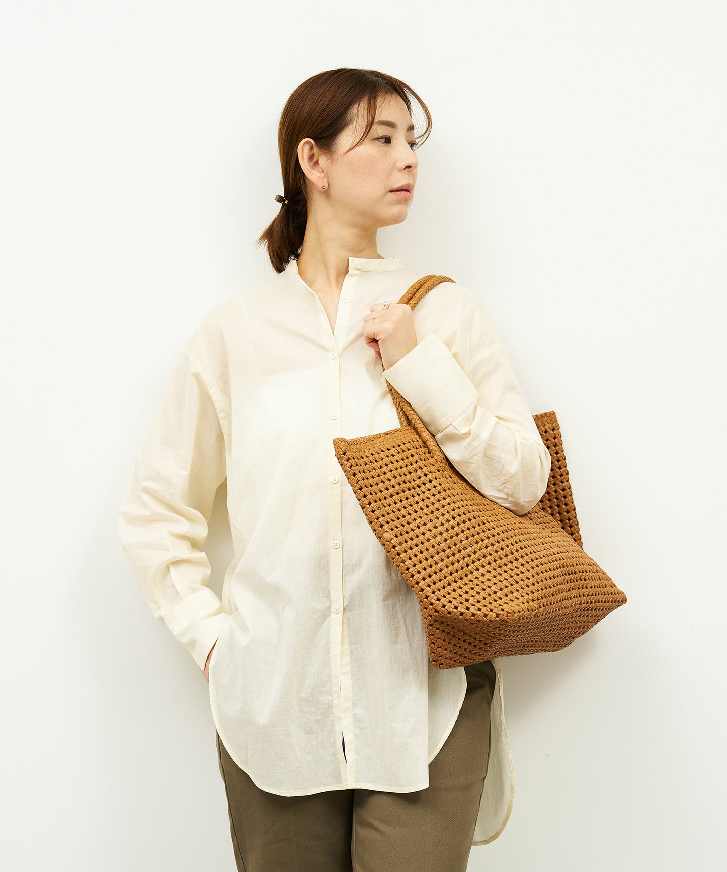 #16/ Basket tote bag L (camel) / goatskin "GOAT MESH "