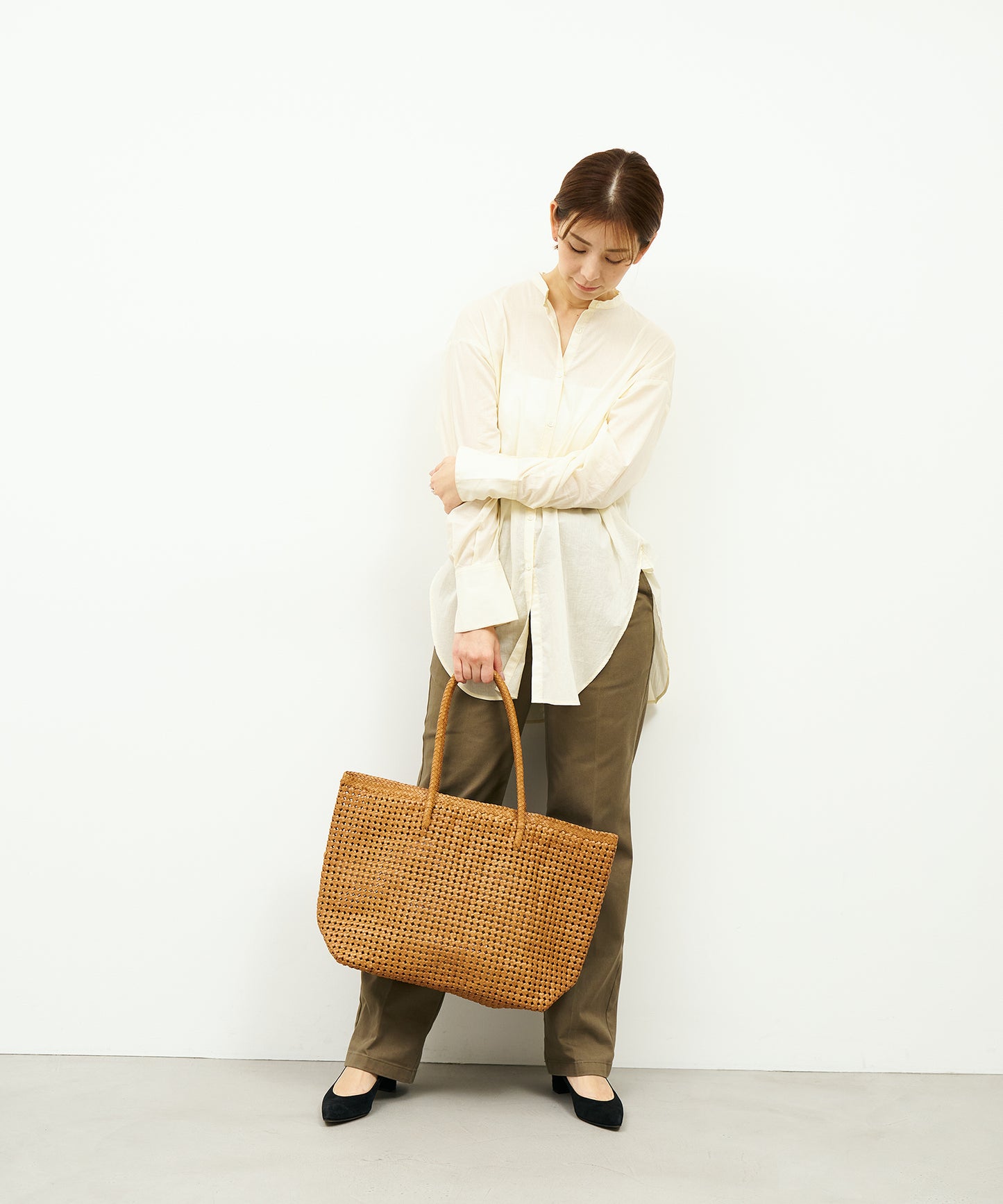 #16/ Basket tote bag L (camel) / goatskin "GOAT MESH "