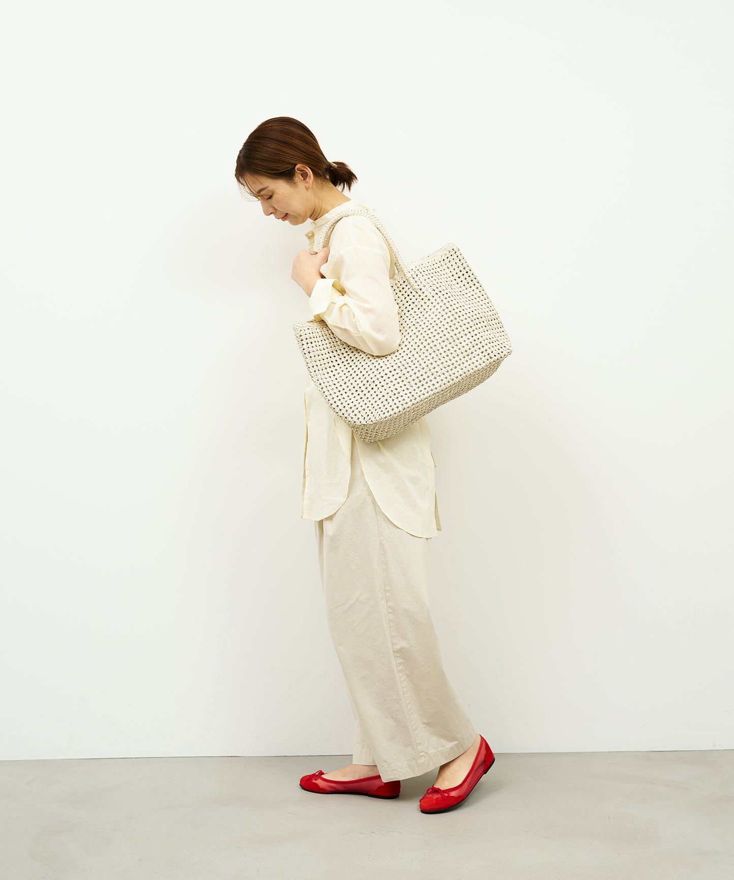 #16/ Basket tote bag L (oatmeal) / goatskin "GOAT MESH "