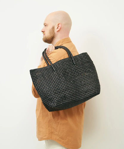 Basket tote bag L - Black / goatskin Goat mesh