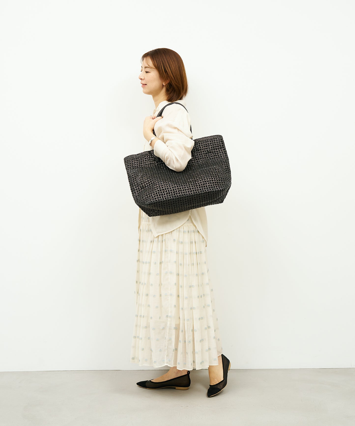 #16/ Basket tote bag L (black) / goatskin "GOAT MESH "