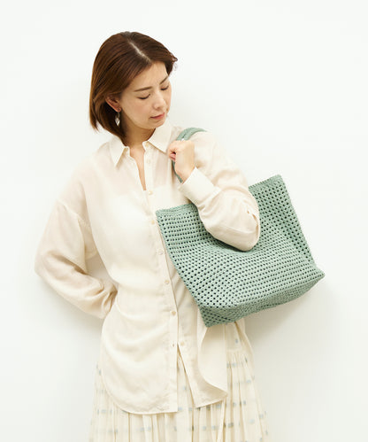 #16/ Basket tote bag L (sage green) / goatskin "GOAT MESH "