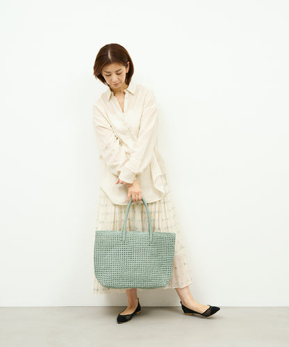 #16/ Basket tote bag L (sage green) / goatskin "GOAT MESH "