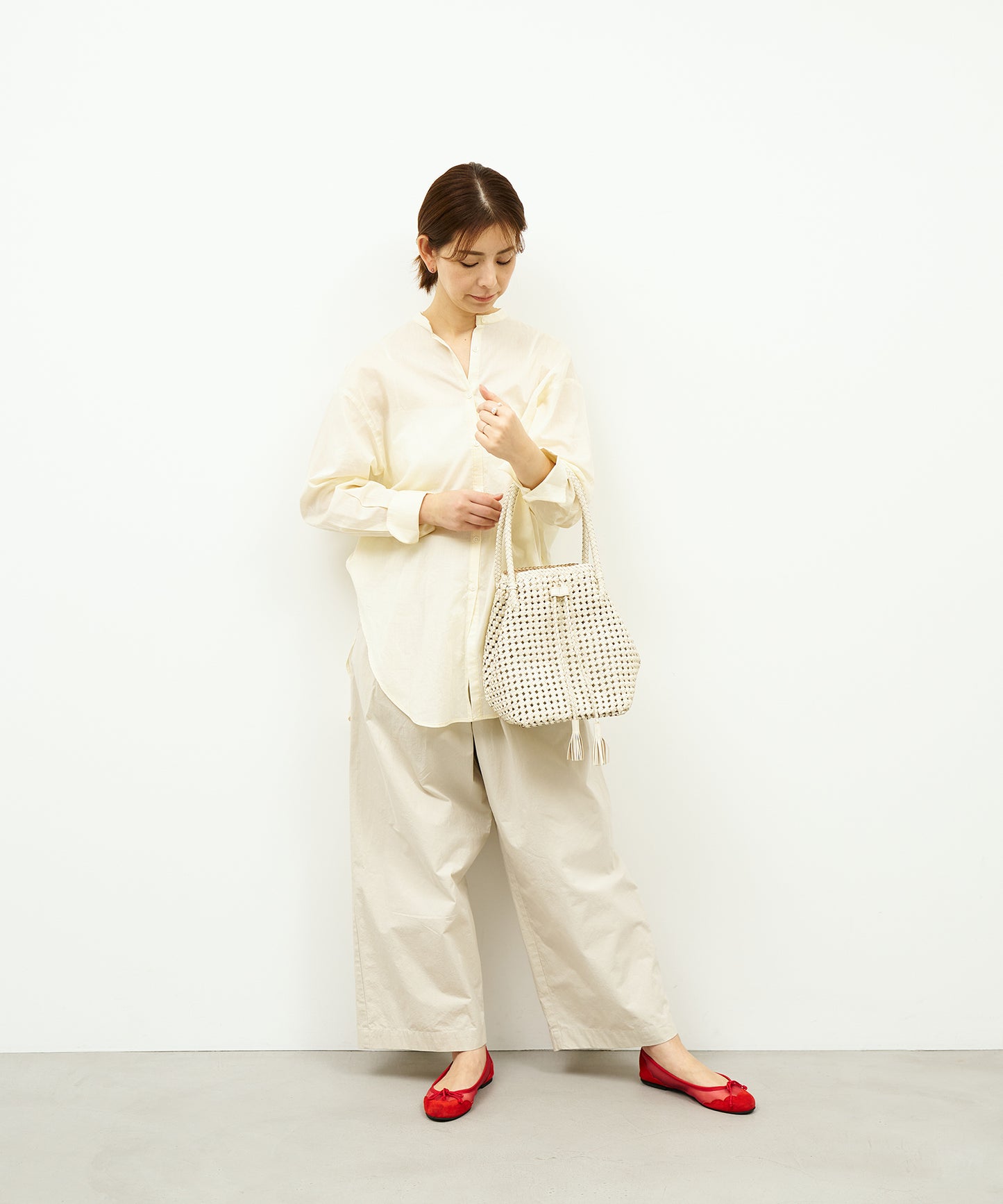 #16/ Tassel tote bag (oatmeal) / goatskin "GOAT MESH "
