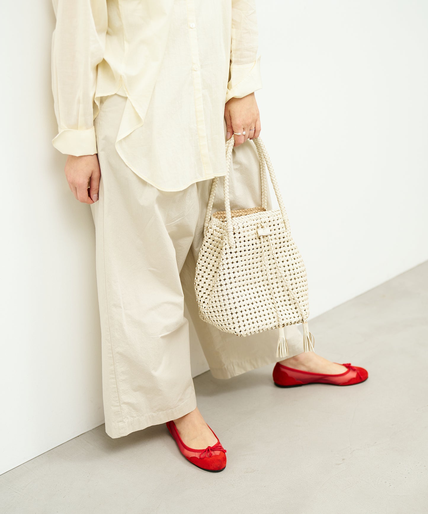 #16/ Tassel tote bag (oatmeal) / goatskin "GOAT MESH "