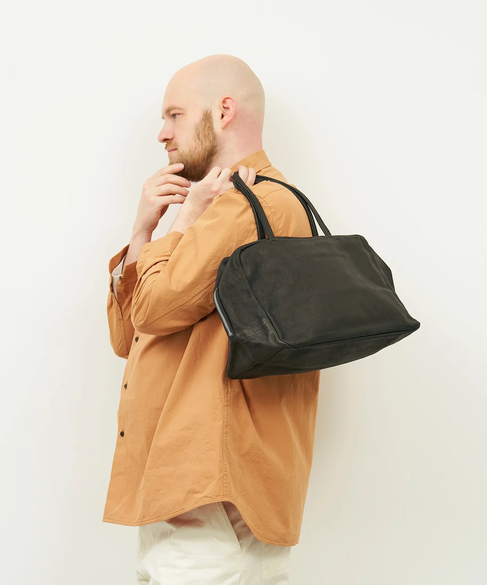 Japanese Leather Square Bag with Zipper - Simple & Lightweight