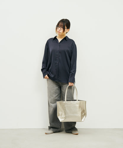 Wide tote M - Silver / pigskin Lustra