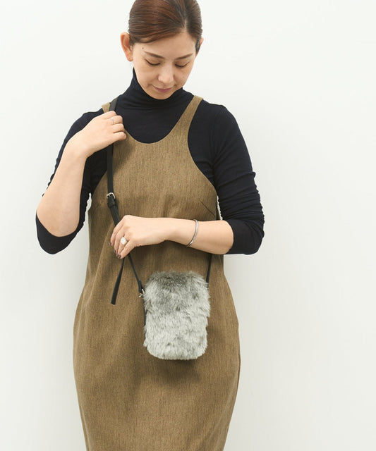 #88a / Box mini shoulder bag / Pigskin "HALLIE"×faux fur.