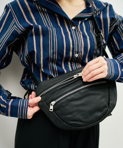 #11/ Round sling bag (black) / goatskin "BARE"