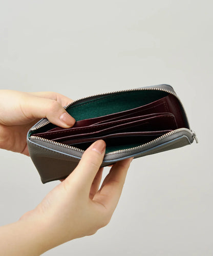 Flat long wallet - matte gray / cowhide Bubble calf