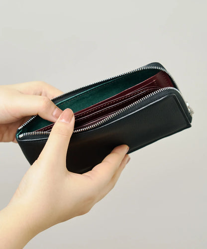 Flat long wallet - matte black / cowhide Bubble calf