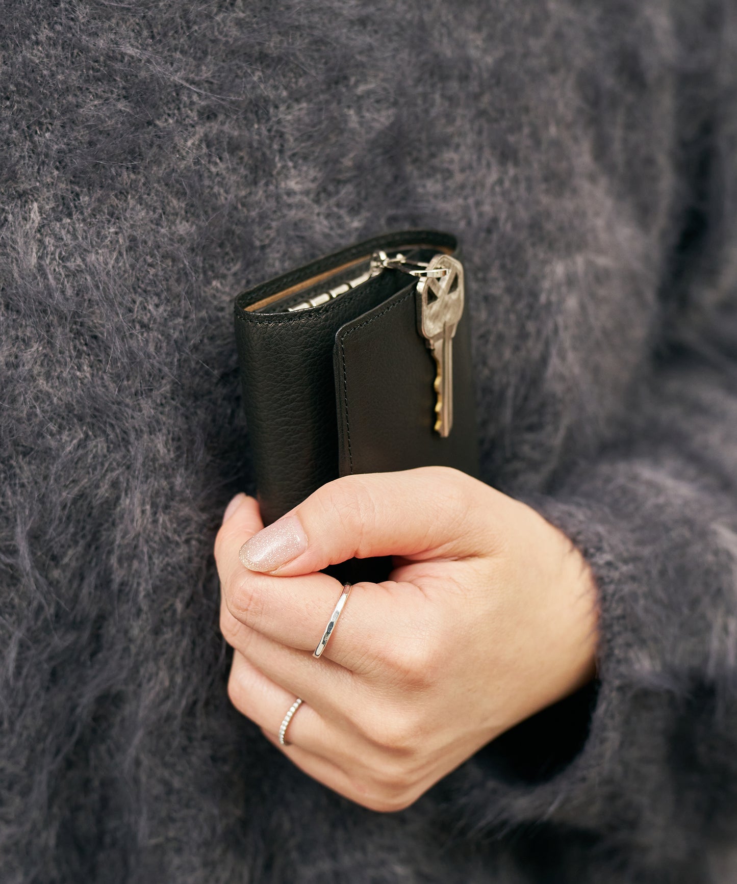 #55/ Key Merge Wallet (black) / cowhide "BABY BUFFALO"