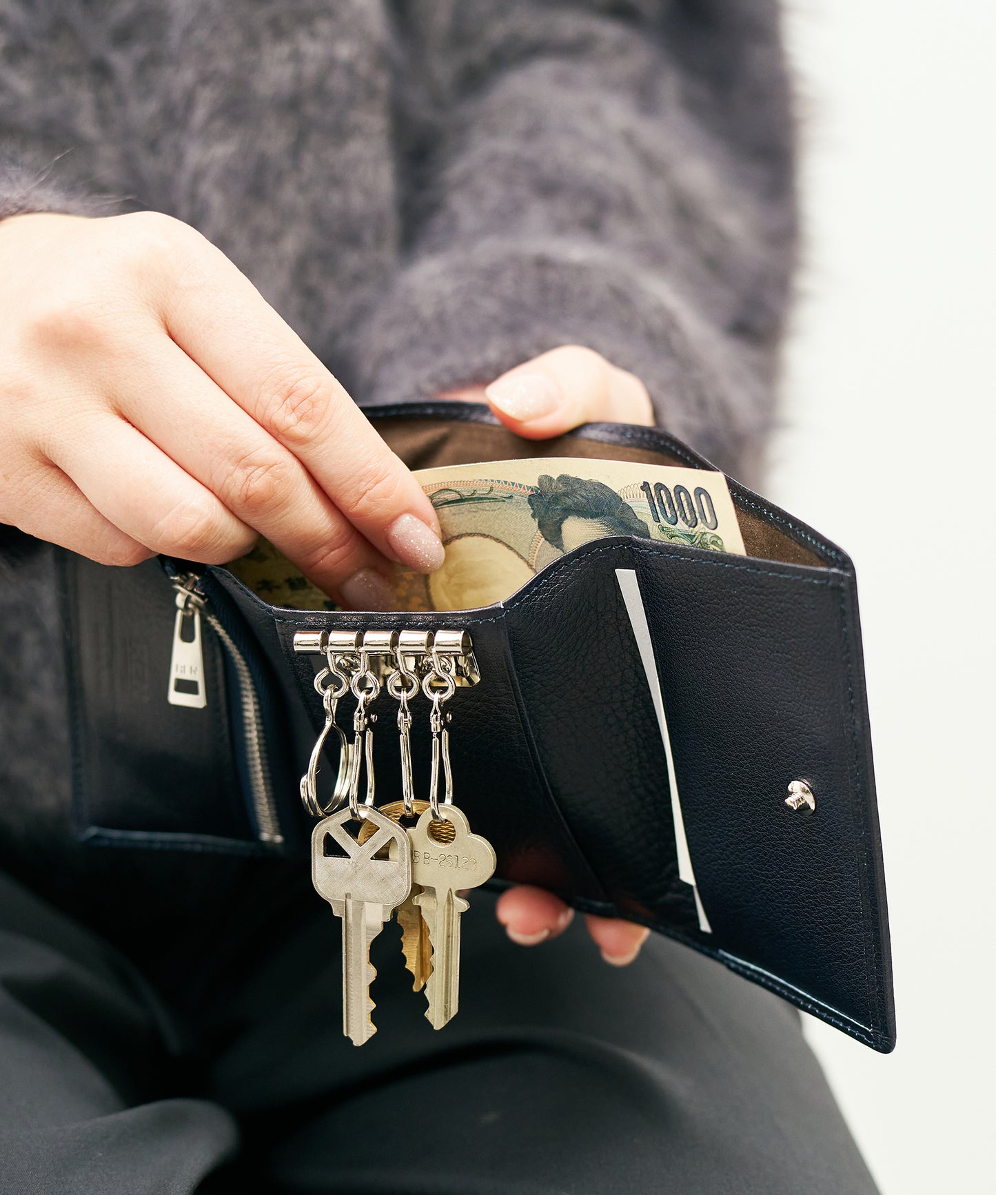 #55b/ Key Merge Wallet (indigo blue) / cowhide "BABY BUFFALO"